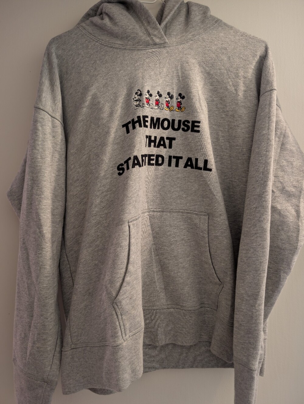 Gray Unisex Uniqlo Hoodie Sweatshirt with Mickey Mouse Graphic. Large